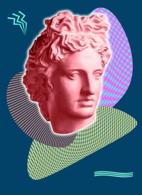 Antik adik başı ve dokuları, şekilleri ve öğeleri ile gerçeküstü bir tarzda çağdaş sanat konsepti kolaj. Zin sanat.