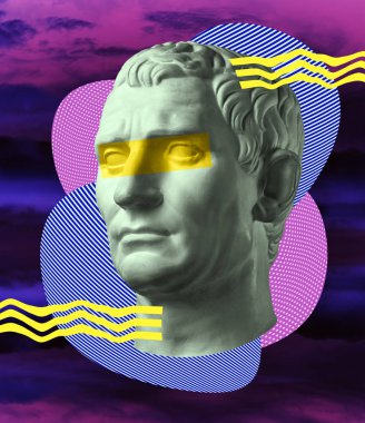 Antik adik başı ve dokuları, şekilleri ve öğeleri ile gerçeküstü bir tarzda çağdaş sanat konsepti kolaj. Zin sanat.