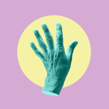 Sürrealizm tarzında bir el ile Modern kavramsal sanat afişi. Çağdaş sanat kolajı.