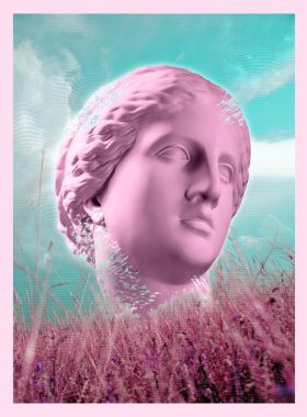 Venüs 'ün büstü antik heykeli ile modern kavramsal sanat poster. Çağdaş sanat kolaj.