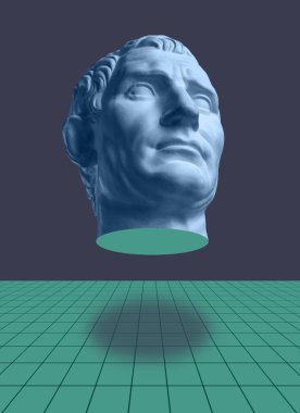 Octavian Augustus'un antik büstü heykelinin yer verdiği modern kavramsal sanat afişi. Çağdaş sanat kolajı.