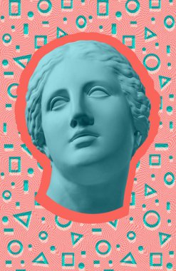 Gerçeküstü bir tarzda antika heykel kafası ile çağdaş sanat kavramı kolaj. Modern sıradışı sanat.