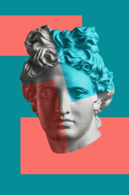 Gerçeküstü bir tarzda antika heykel kafası ile çağdaş sanat kavramı kolaj. Modern sıradışı sanat.