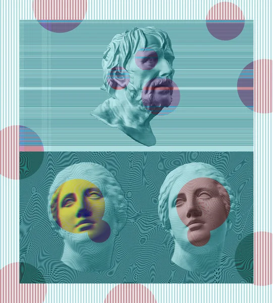 Hedendaagse kunst concept collage met antieke standbeeld hoofd in een surrealistische stijl. Moderne ongebruikelijke kunst. — Stockfoto