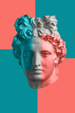 Gerçeküstü bir tarzda antika heykel kafası ile çağdaş sanat kavramı kolaj. Modern sıradışı sanat.