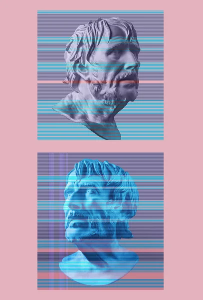 Collage concepto de arte contemporáneo con cabeza de estatua antigua en un estilo surrealista. Arte inusual moderno . —  Fotos de Stock