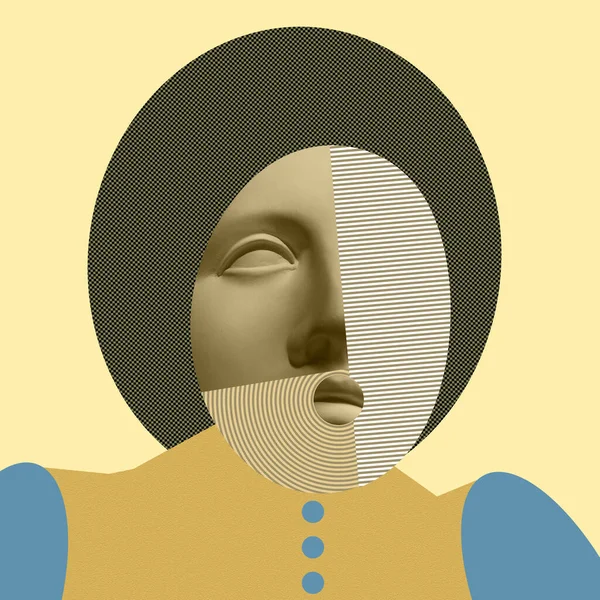 Collage concettuale di arte contemporanea con testa di statua antica in stile surreale. Arte moderna insolita . — Foto Stock