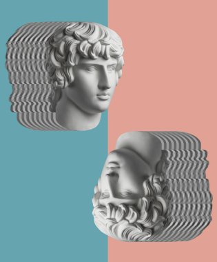 Gerçeküstü bir tarzda antika heykel kafası ile çağdaş sanat kavramı kolaj. Modern sıradışı sanat.