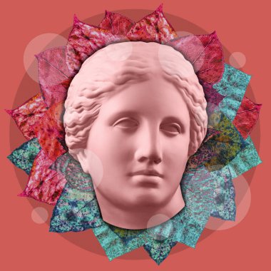 Gerçeküstü bir tarzda antika heykel kafası ile çağdaş sanat kavramı kolaj. Modern sıradışı sanat.