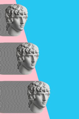 Gerçeküstü bir tarzda antika heykel kafası ile çağdaş sanat kavramı kolaj. Modern sıradışı sanat.