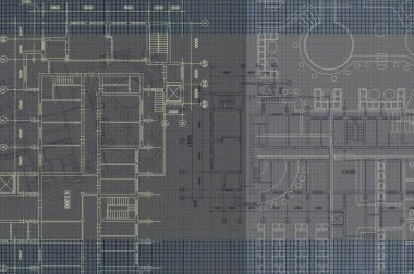 Teknik çizimleri olan bir mimari geçmişi var. Site planı dokusu. Ev planı, çizim, mimari projenin bir parçası..
