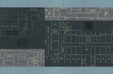 Teknik çizimleri olan bir mimari geçmişi var. Site planı dokusu. Ev planı, çizim, mimari projenin bir parçası..