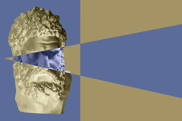 Collage concept d'art contemporain avec tête de statue antique dans un style surréaliste. Art moderne inhabituel . — Photo