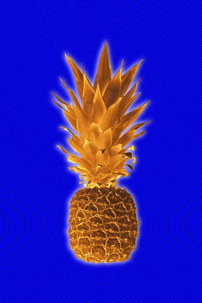 Samtida konstkollage med ananas. Exotisk tropisk frukt. Popkonst. Perfekt för inbjudningar, gratulationskort, affischer. — Stockfoto
