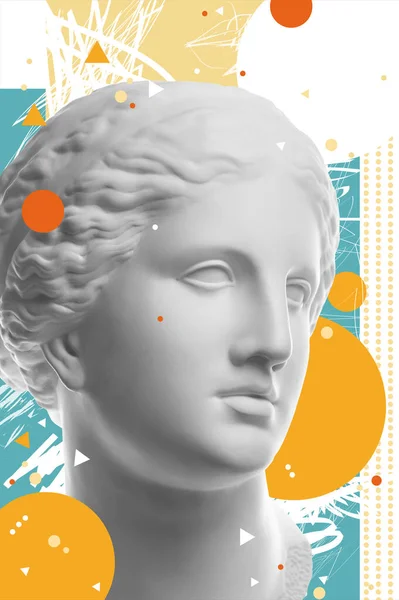 Mode konst collage med gips antika skulptur av Venus ansikte i en popkonst stil. Kreativ vogue begreppsbild i modern surrealistisk stil. Skönhet, mode och hälsa tema. Zinkodling. — Stockfoto