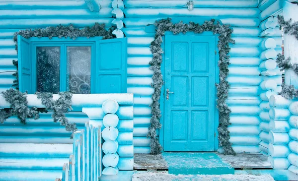 Decoração Porta Frente Janela Para Férias Natal — Fotografia de Stock