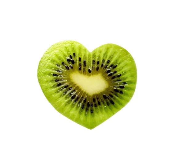 Kiwi Fruit Vorm Van Hart Geïsoleerd Een Witte Achtergrond Valentijnsdag — Stockfoto