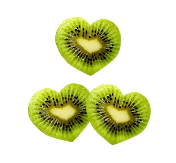 Uma Duas Frutas Kiwi Forma Coração Isolado Fundo Branco Dia — Fotografia de Stock