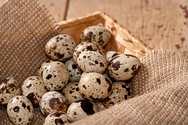 Quail eggs in the basket — Stock Photo, Image