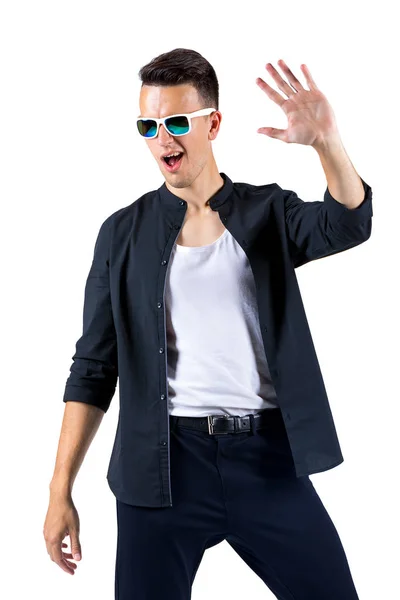 Portrait Very Excited Gesticulating Young Man Isolated White Background — Stock Photo, Image
