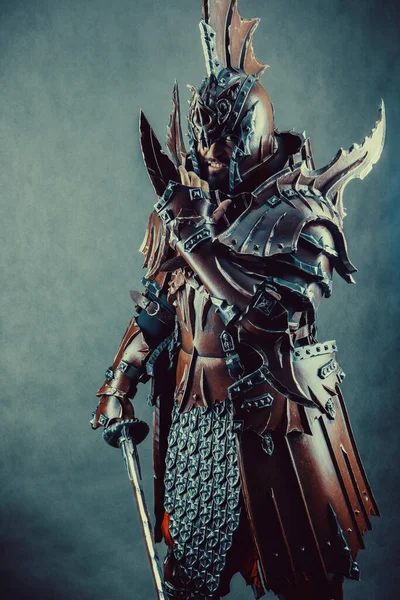 Powerful Knight Armor Sword Dark Background — Stock Photo, Image