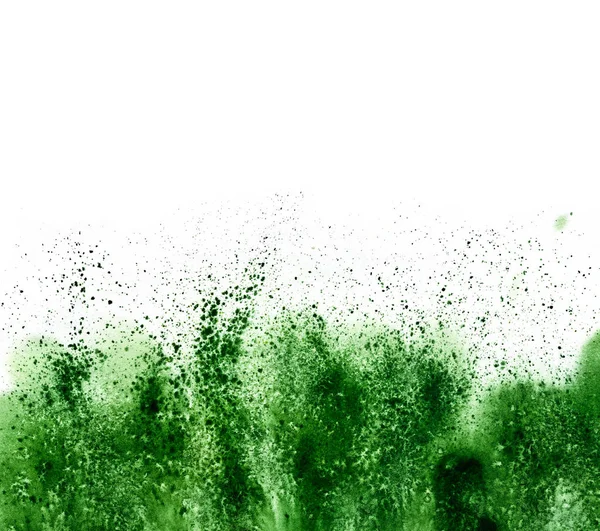 Beyaz Zemin Üzerine Yeşil Suluboya Sıçramalarına — Stok fotoğraf