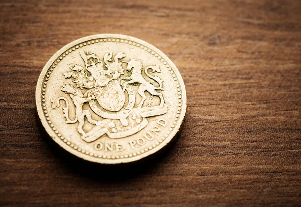 Pound Gbp Coin Wooden Desk — Stock Photo, Image