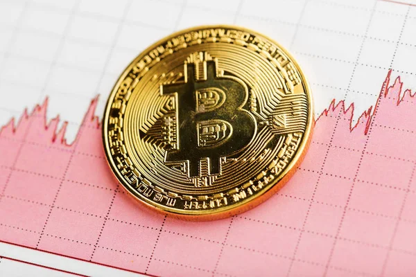 Bitcoin Doré Avec Graphique Rouge — Photo