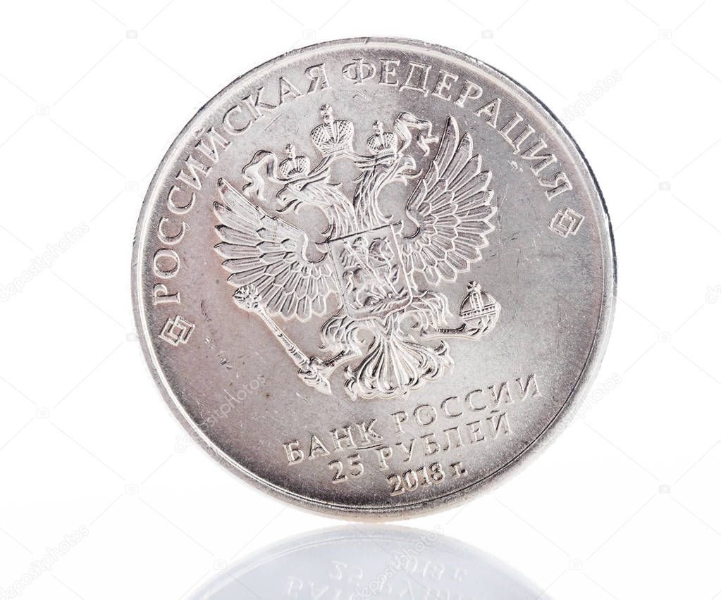 New Russian rubles coin with Double-headed eagle, isolated on white