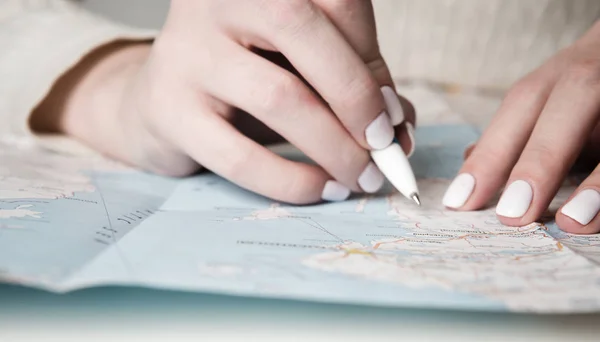 Female Hands Map Travel Concept — Stock Photo, Image