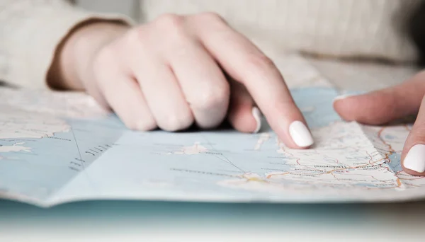 Female Hands Map Travel Concept — Stock Photo, Image