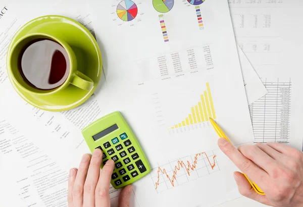 Man Working Business Documents Calculator Office Table — Stock Photo, Image