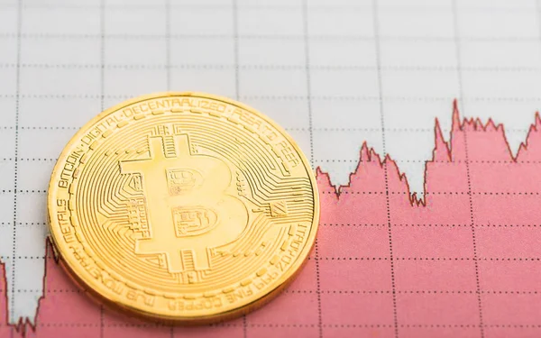 Golden Bitcoin Graph Trading Concept Crypto Currenc — Stock Photo, Image