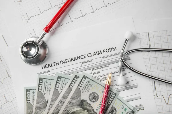 Health Insurance Application Form Banknotes Concept Life Plannin — Stock Photo, Image