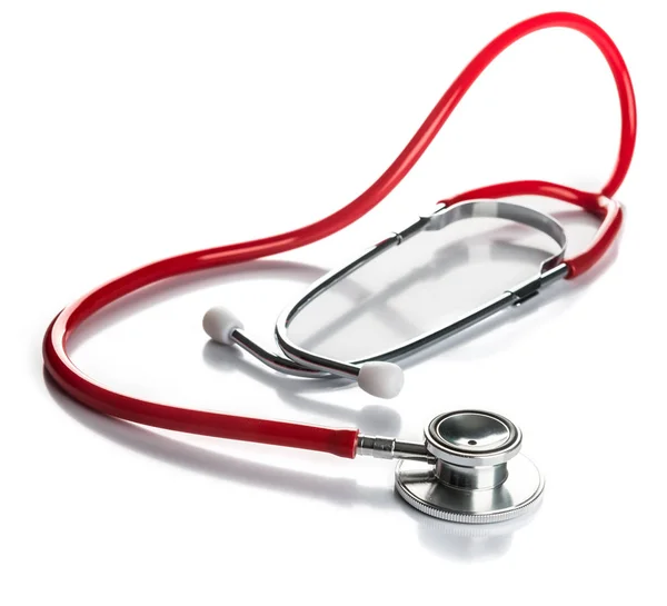 Czerwony Stetoskop Białym Tle — Zdjęcie stockowe