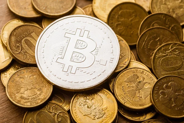 Bitcoins Physiques Roubles Pièce — Photo