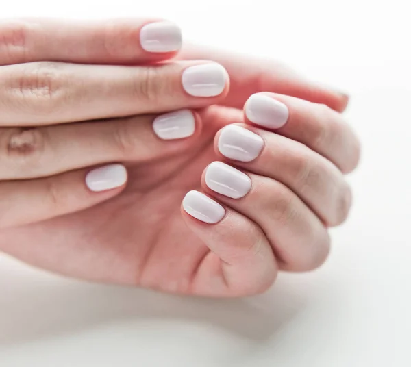 Vrouwelijke Handen Witte Manicure — Stockfoto