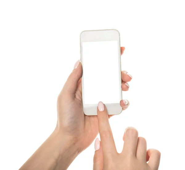 Hand Holding Phone Mobile Touching Screen — Stock Photo, Image