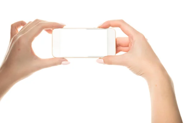 Hand Holding Phone Mobile Touching Screen — Stock Photo, Image