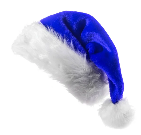 在白色背景查出的圣诞老人蓝色帽子 — 图库照片
