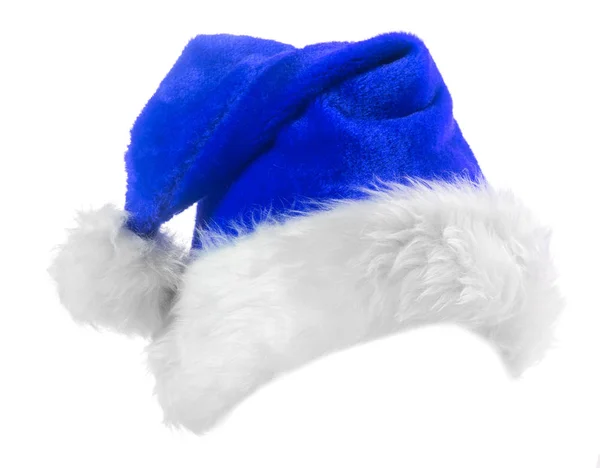 Weihnachtsmann Blauer Hut Isoliert Auf Weißem Hintergrund — Stockfoto
