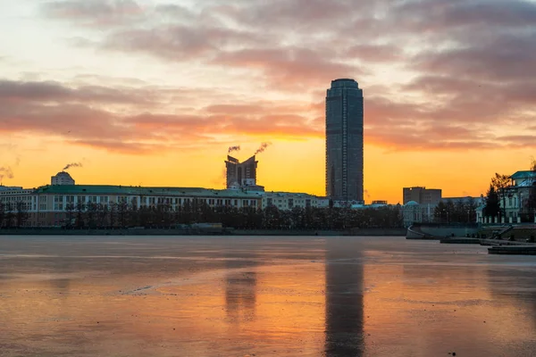 Ráno Jekatěrinburgu City Sunrise Panoramatický Pohled — Stock fotografie