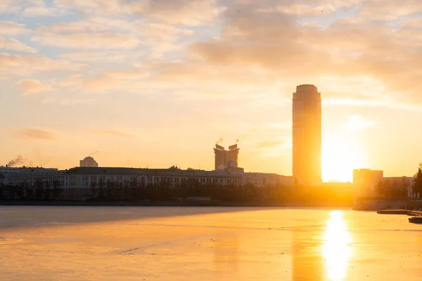 Morning Yekaterinburg City Sunrise Panoramic View — Stock Photo, Image