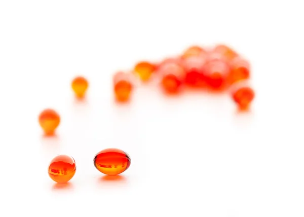 Red Pills White Surface Closeup View — Stock Photo, Image