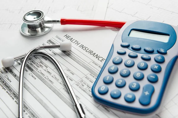 Costi Sanitari Stetoscopio Simbolo Della Calcolatrice Spese Sanitarie Assicurazione Medica — Foto Stock