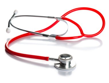 Kırmızı steteskop beyaz arkaplanda izole edildi