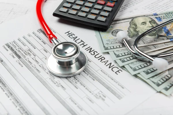 Koszty Opieki Zdrowotnej Stetoskop Symbol Kalkulatora Kosztów Opieki Zdrowotnej Lub — Zdjęcie stockowe