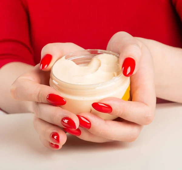 Beautiful Hands Young Woman Jar Cream — Stock Photo, Image