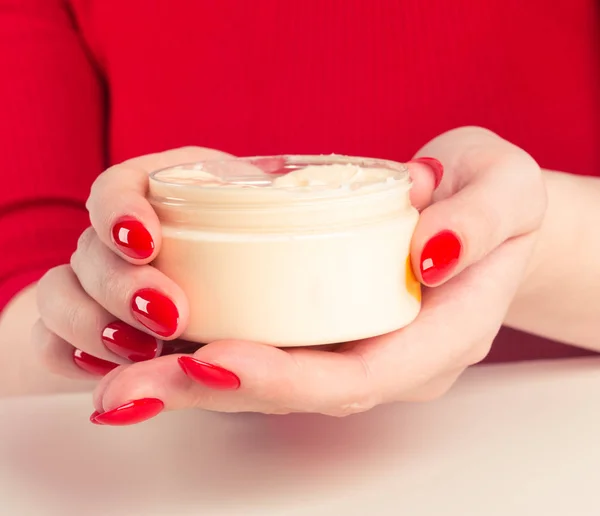 Beautiful Hands Young Woman Jar Cream — Stock Photo, Image