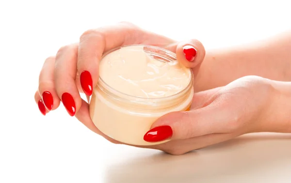 Beautiful Hands Young Woman Jar Cream — Stock Photo, Image